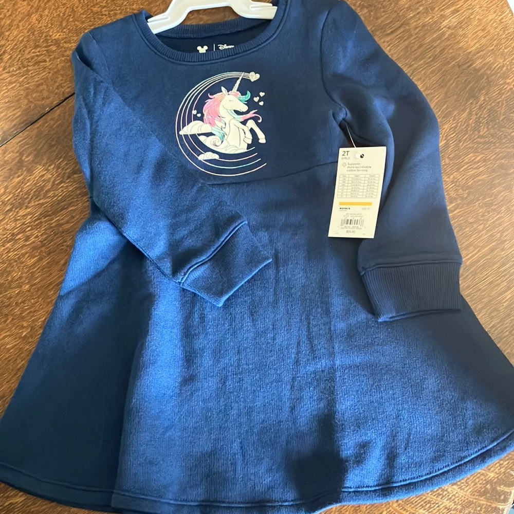 New, size 2T girls, blue unicorn dress by jumping beans